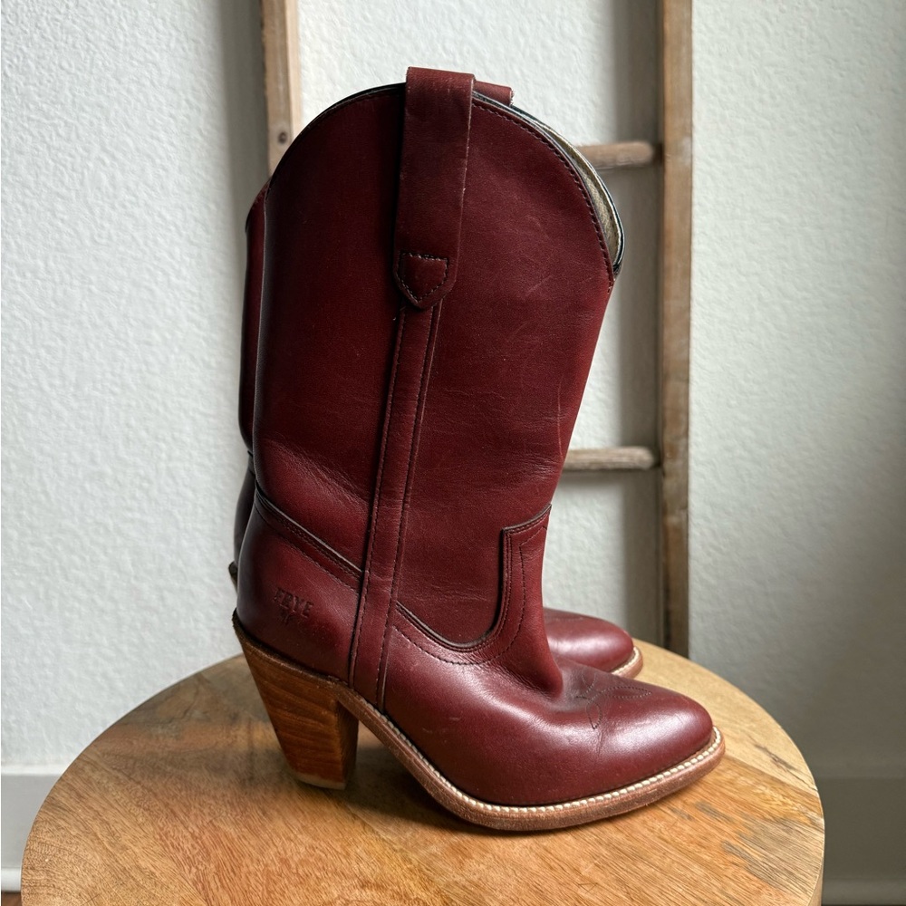 Frye Vintage Mid Calf Cognac Heeled Cowgirl Boots sz: 5B - Picture 10 of 11